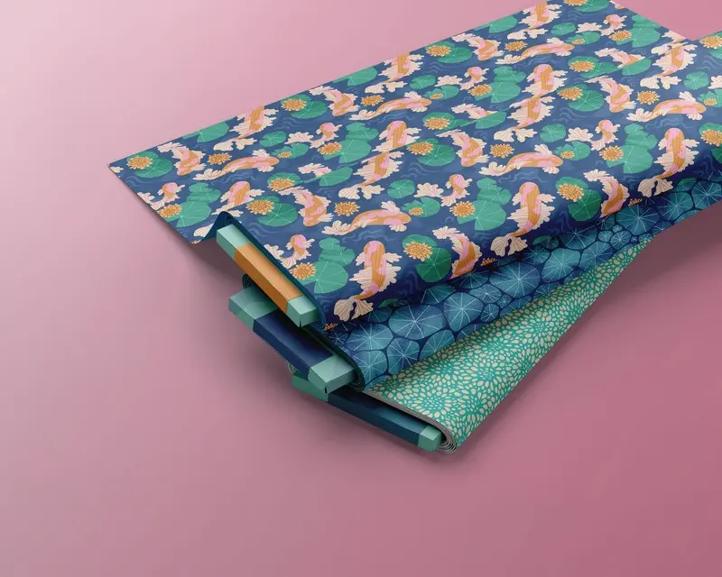 Folded fabric printed with Flow garden patterns